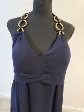 Boston Proper Navy Halter Midi Dress with Gold Ring Straps never worn